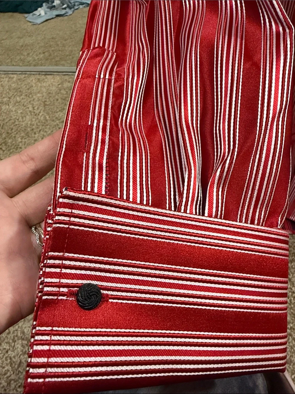 Men's Red Striped Button-Down Dress Shirt by Leonardi